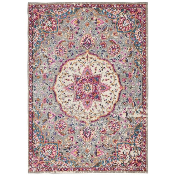 Palacedesigns 5 x 7 ft. Gray & Pink Medallion Area Rug - Gray Pink - 5' x 7' PA3644019 - main